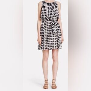 Kate Spade New York Sleeveless Island Stamp Belted Chiffon Dress Off White/Black